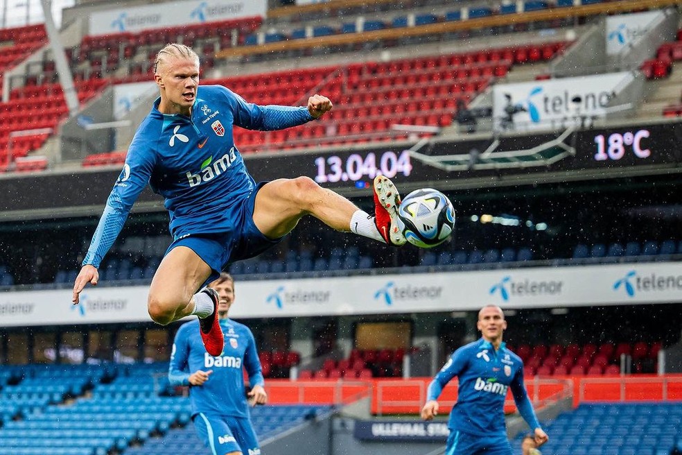 Haaland durante treino com a seleção Norueguesa — Foto: Reprodução / Instagram