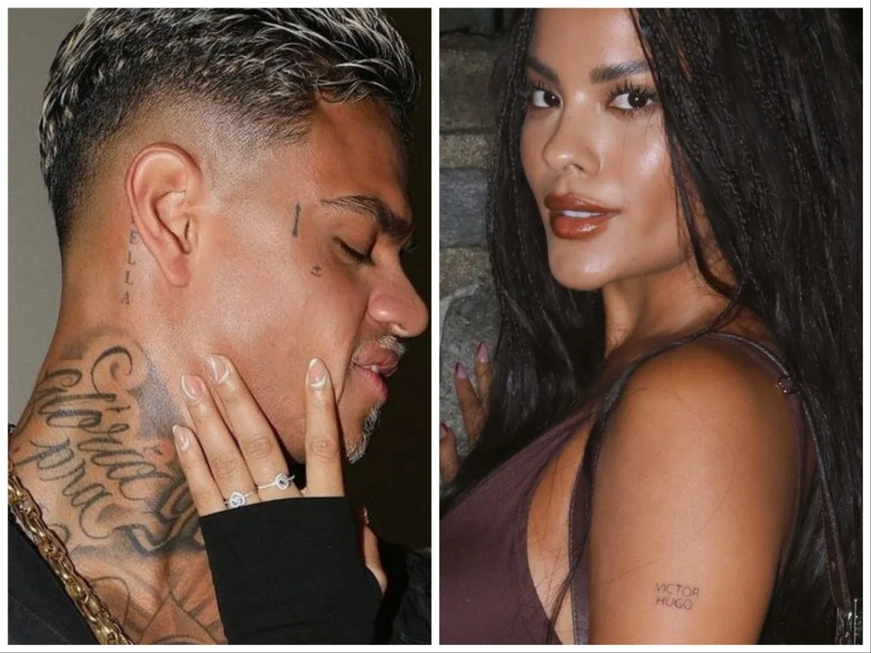 MC Cabelinho e Bella Campos tatuaram o nome um do outro semanas antes do término — Foto: Instagram/Reprodução