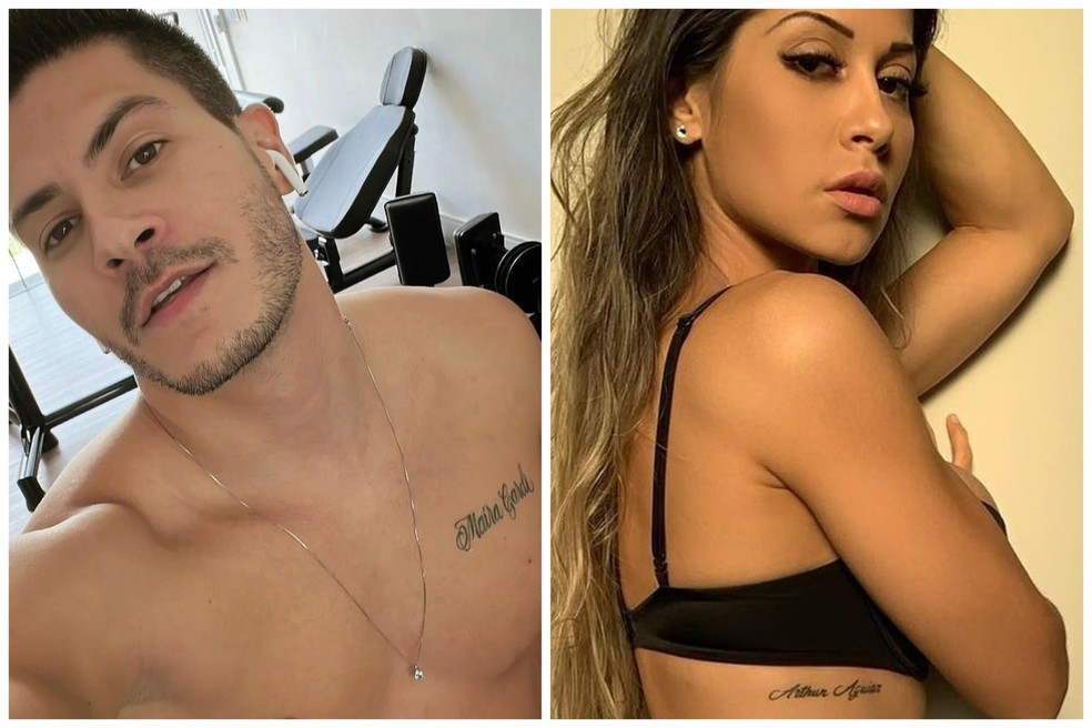 Arthur Aguiar e Maíra Cardi tatuaram o nome um do outro — Foto: Instagram/Reprodução