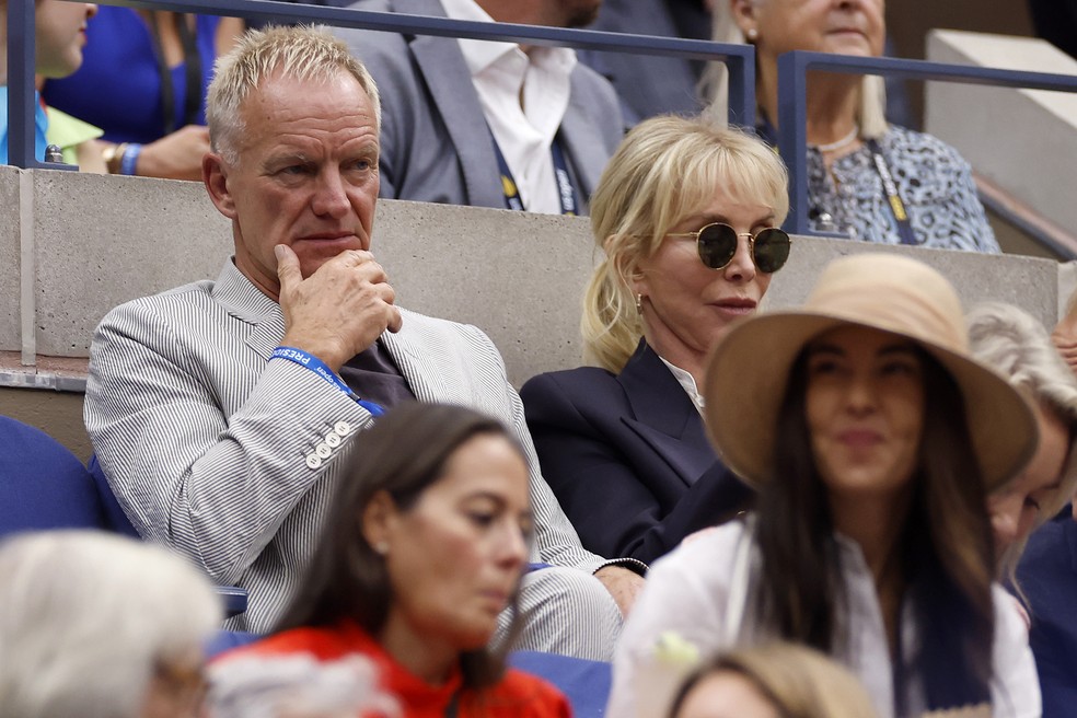 Sting pretigia a final do US Open ao lado da esposa — Foto: Getty images