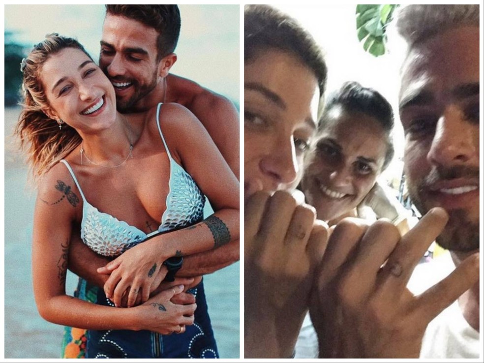 Gabi Pugliesi e o ex-esposo Erasmo Viana tatuaram as inicias um do outro no dedo anelar — Foto: Instagram/Reprodução
