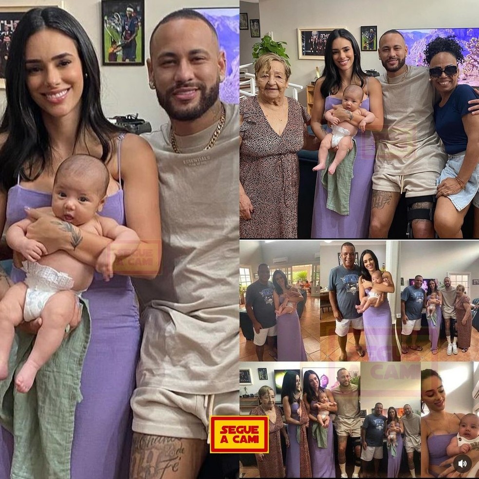 Bruna Biancardi e Neymar Jr. posaram com a família do jogador — Foto: Reprodução @segueacami