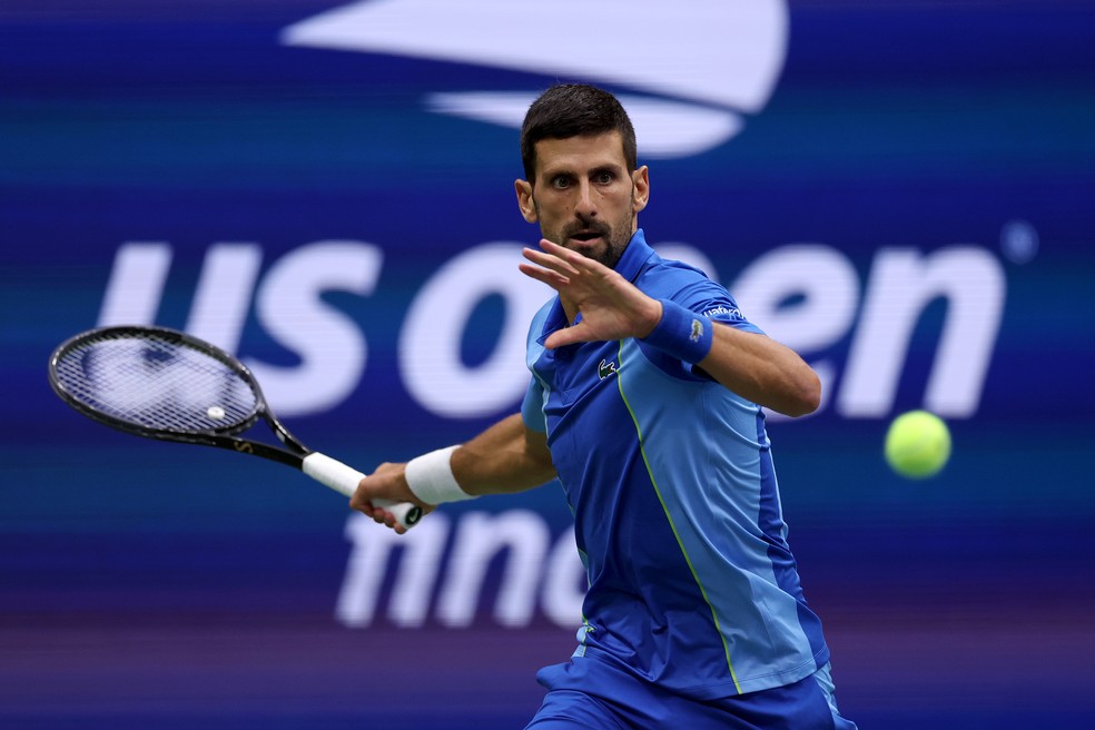 Novak Djokovic durante final do US Open 2023 — Foto: Getty Images