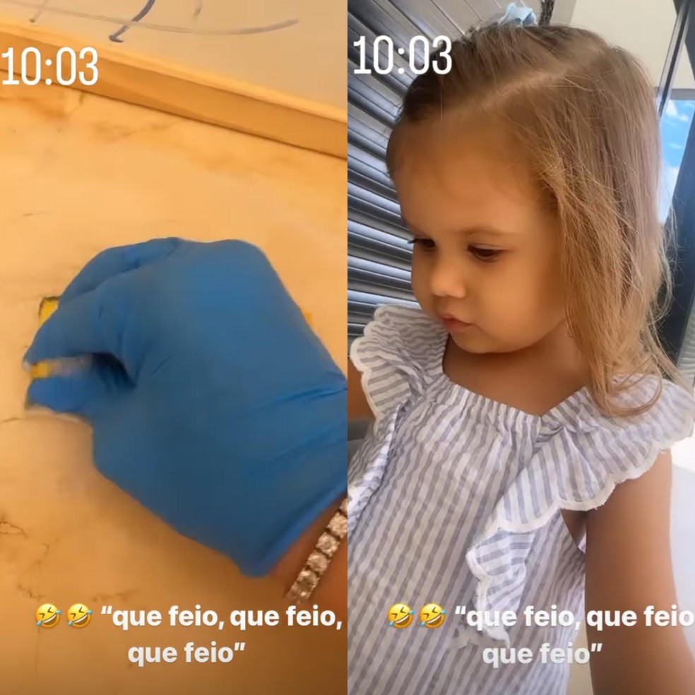 Virginia começa fim de semana limpando rabiscos da filha na parede — Foto: Reprodução/Instagram