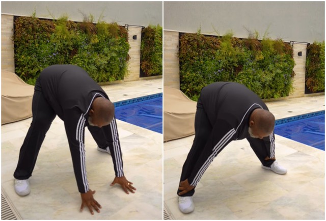 Péricles exibe flexibilidade durante alongamento, mas apaga vídeo
