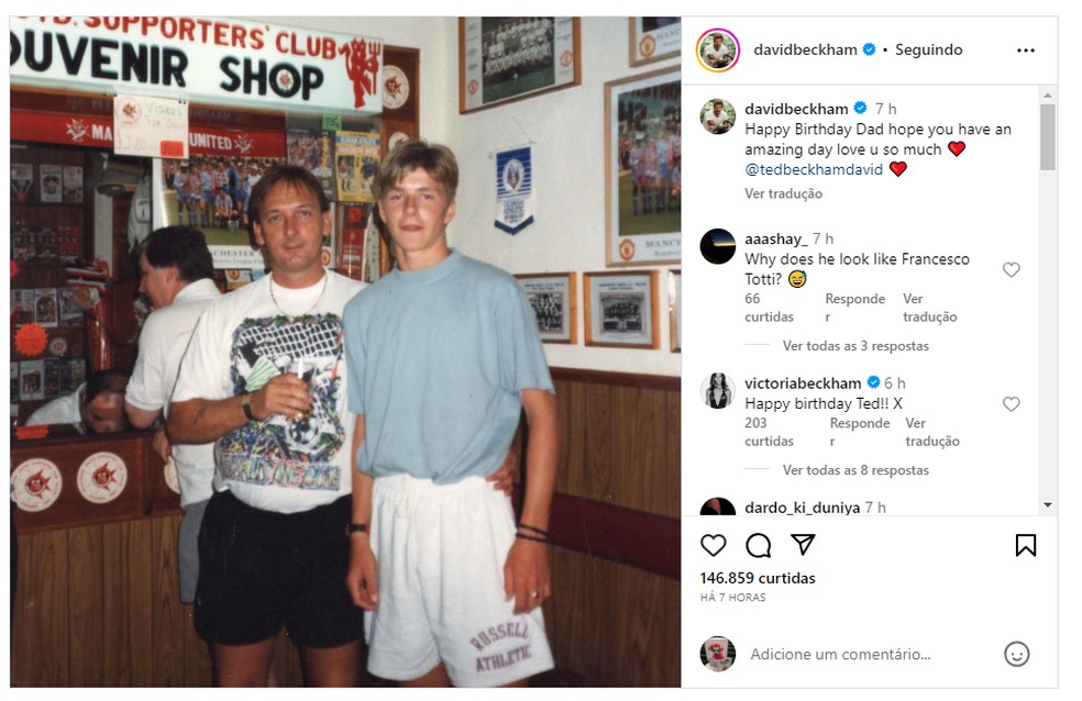 David Beckham homenageia o pai, Ted, com foto antiga — Foto: Reprodução/Instagram