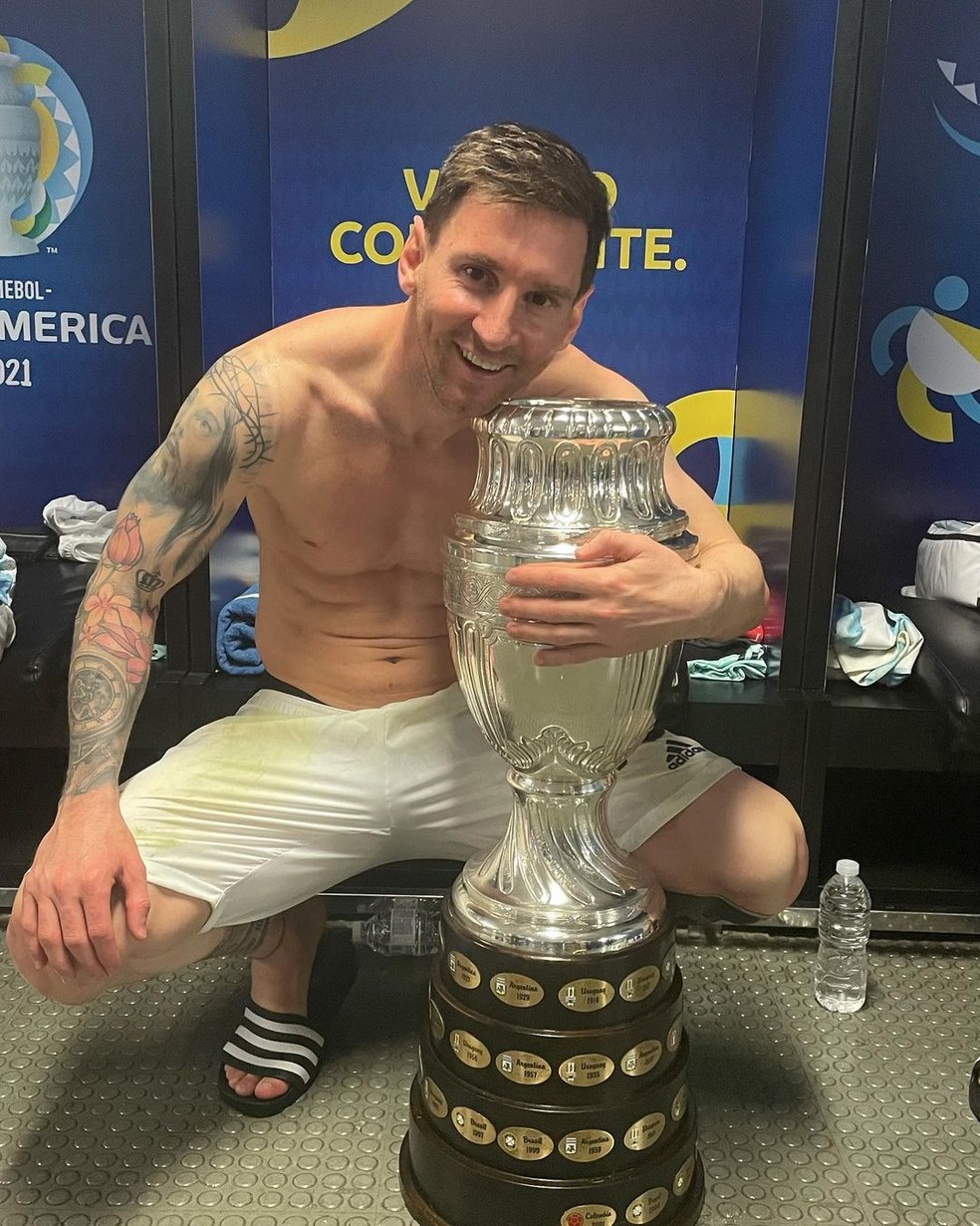 Messi, após vitória sobre o Brasil na Copa América de 2021 — Foto: Divulgação Instagram