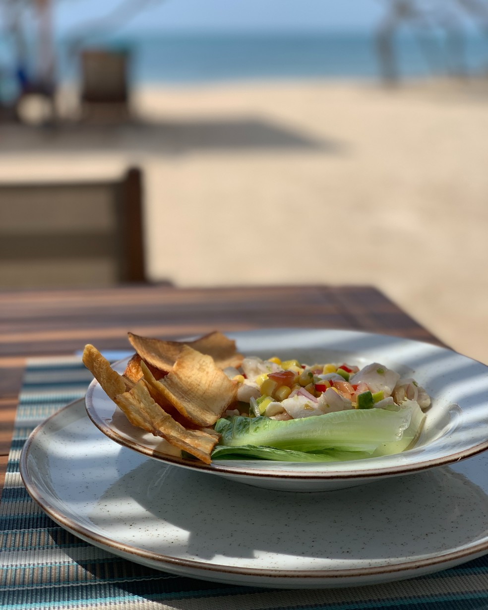 Almoço na praia privada Acasí do hotel Casa San Augustin em Barú — Foto: Charles Piriou