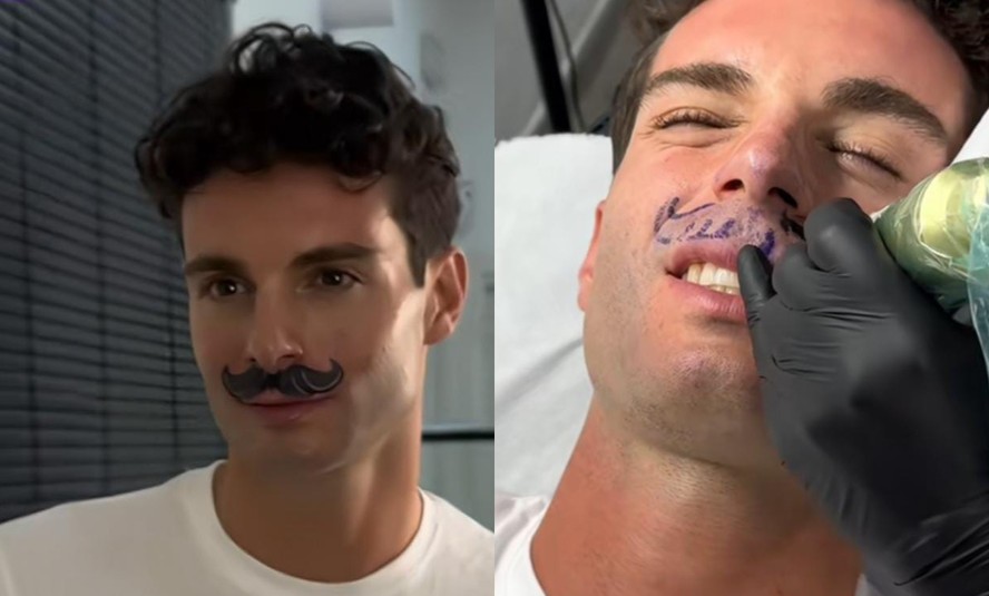 Homem tatua bigode no rosto e viraliza no TikTok