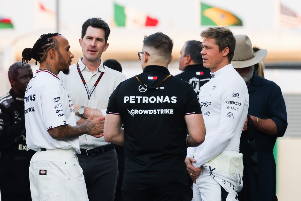 Lewis Hamilton e Brad Pitt — Foto: Getty Images