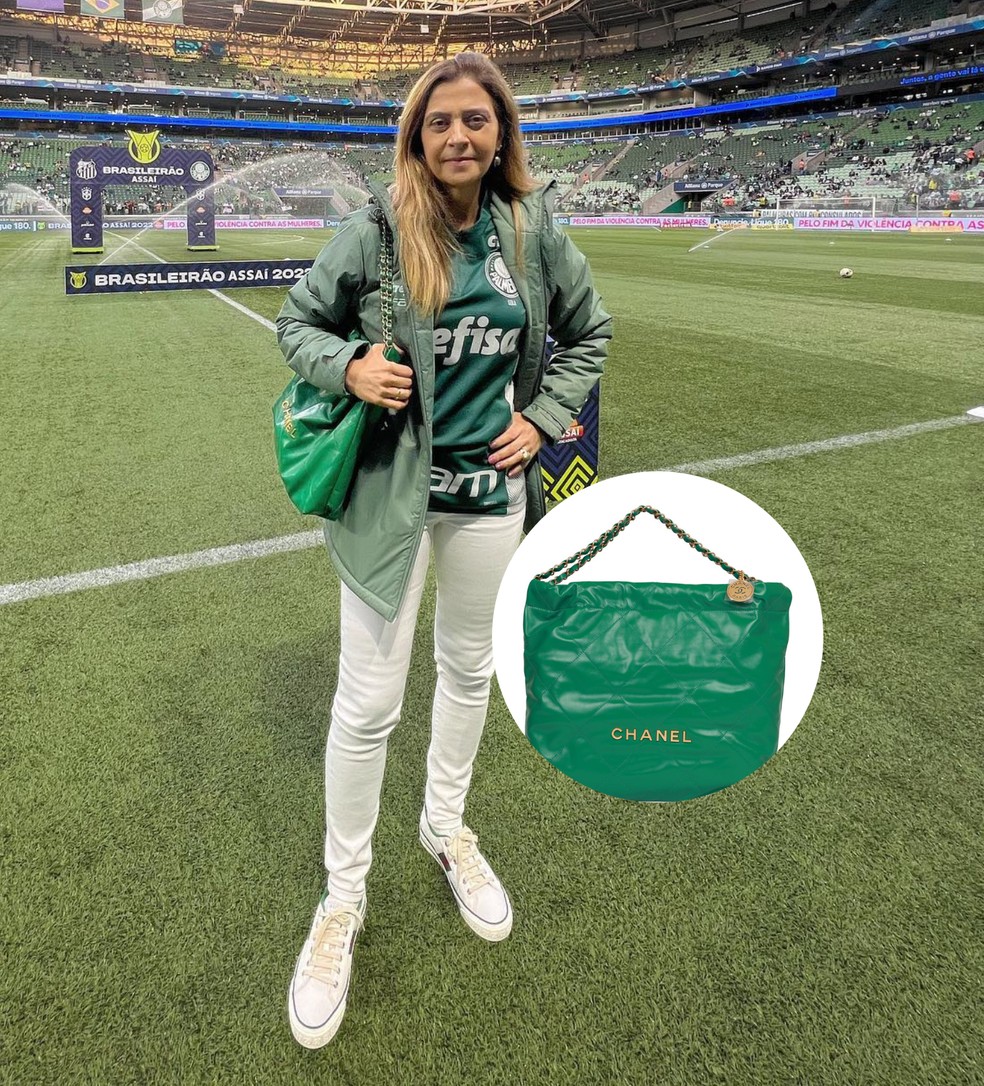 Leila Pereira usa bolsa Chanel 22 verde — Foto: Reprodução/Instagram