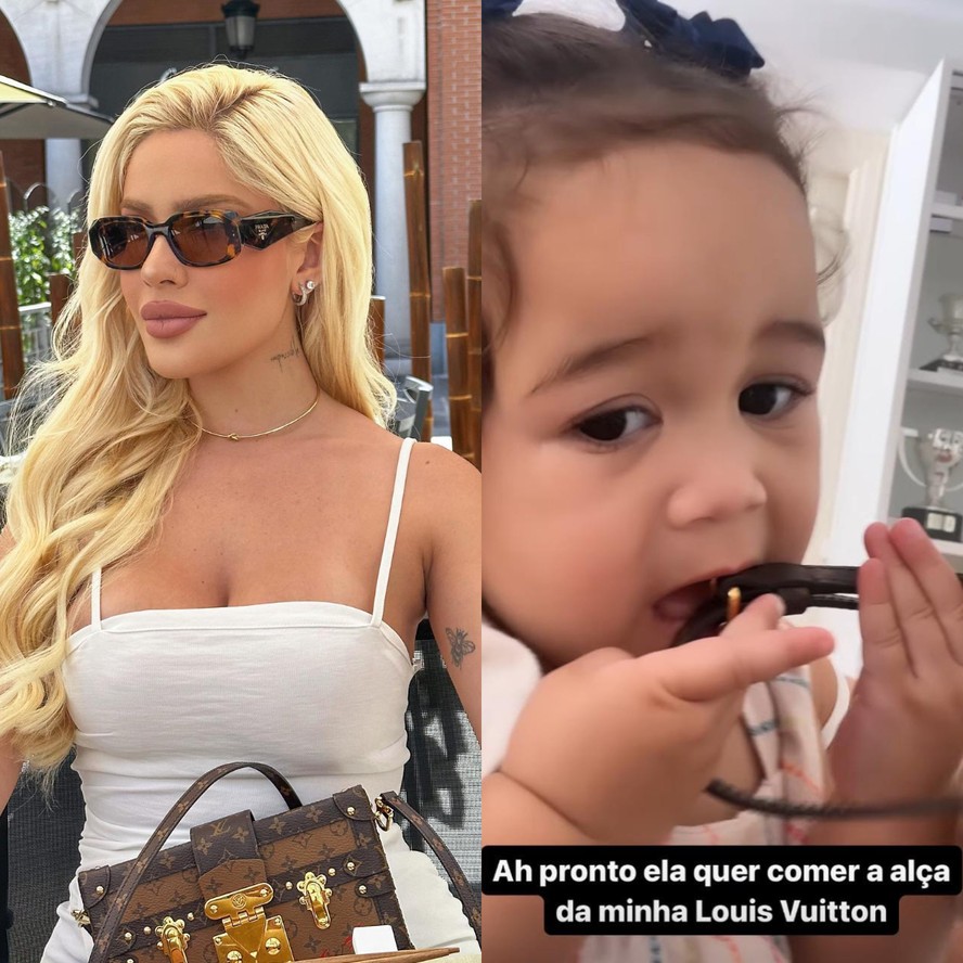 Karoline Lima surge com bolsa de R$ 36 mil e diz que filha quis comer a alça