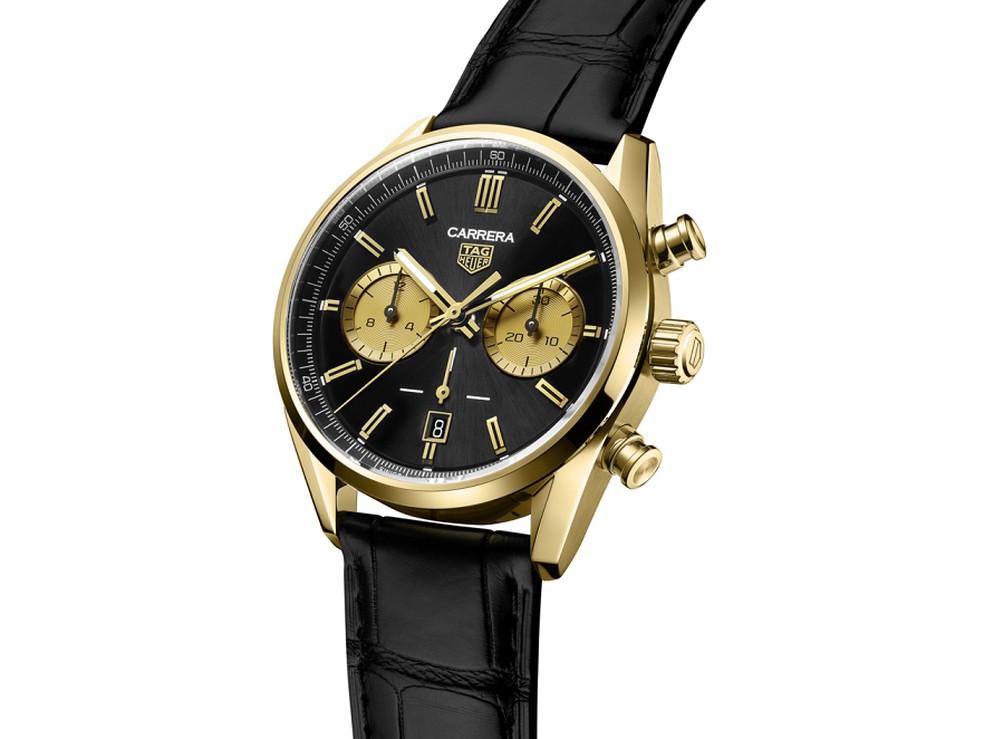 TAG Heuer Carrera Chronograph: novo modelo em preto e ouro amarelo — Foto: Divulgação