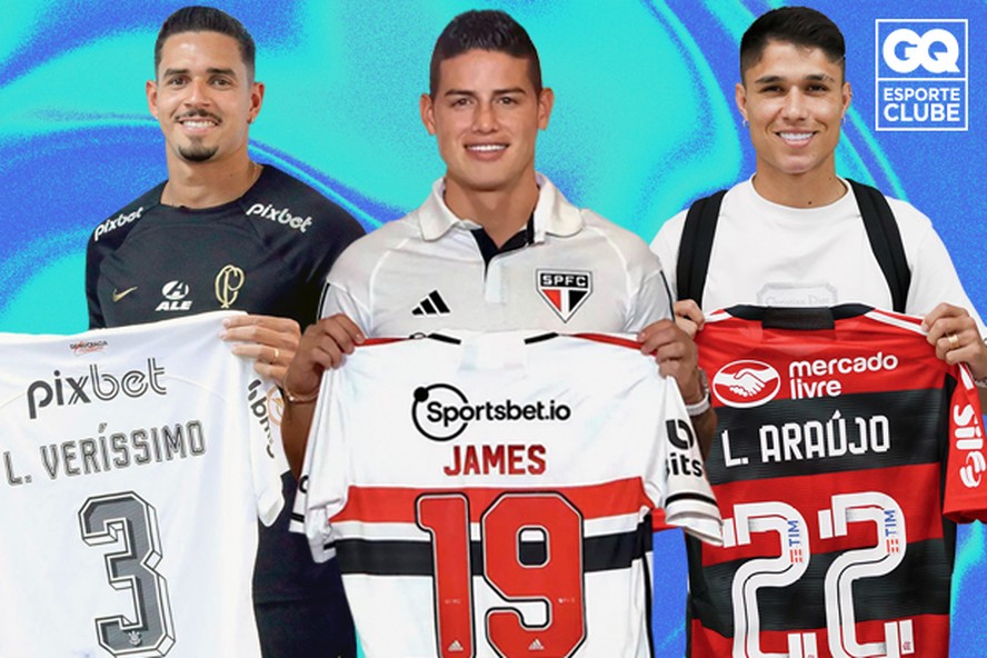 Novos reforços desembarcaram no futebol brasileiro: Lucas Veríssimo, no Corinthians; James Rodríguez, no São Paulo; e Luiz Araújo, no Flamengo
