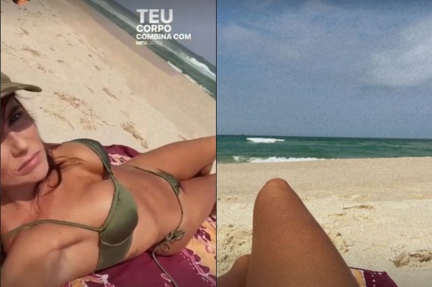 Deborah Secco escolhe biquíni verde para aproveitar praia no Rio de Janeiro — Foto: Reprodução/Instagram