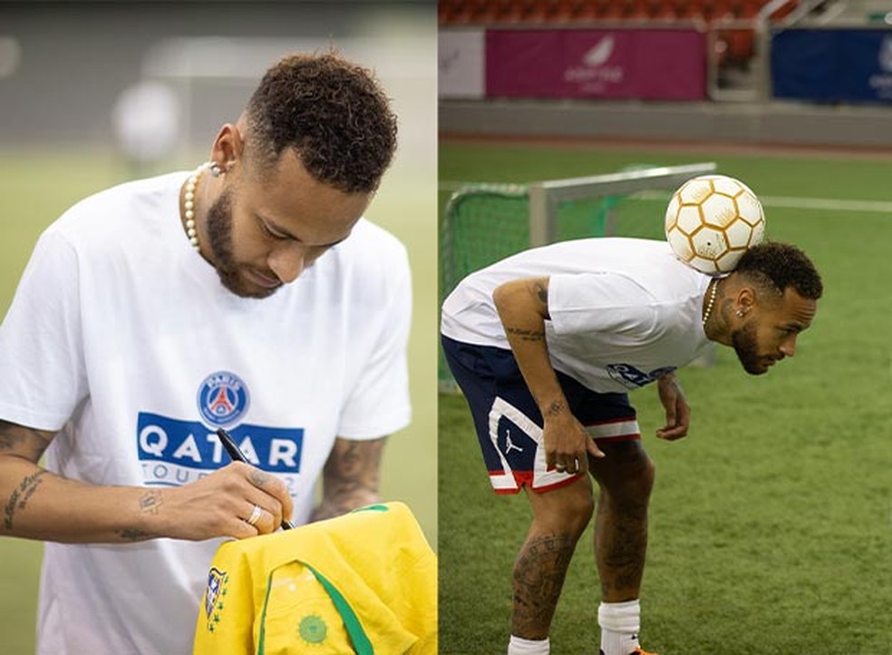 Neymar em campo durante encontro com fãs no Catar — Foto: Divulgação Paris Saint Germain