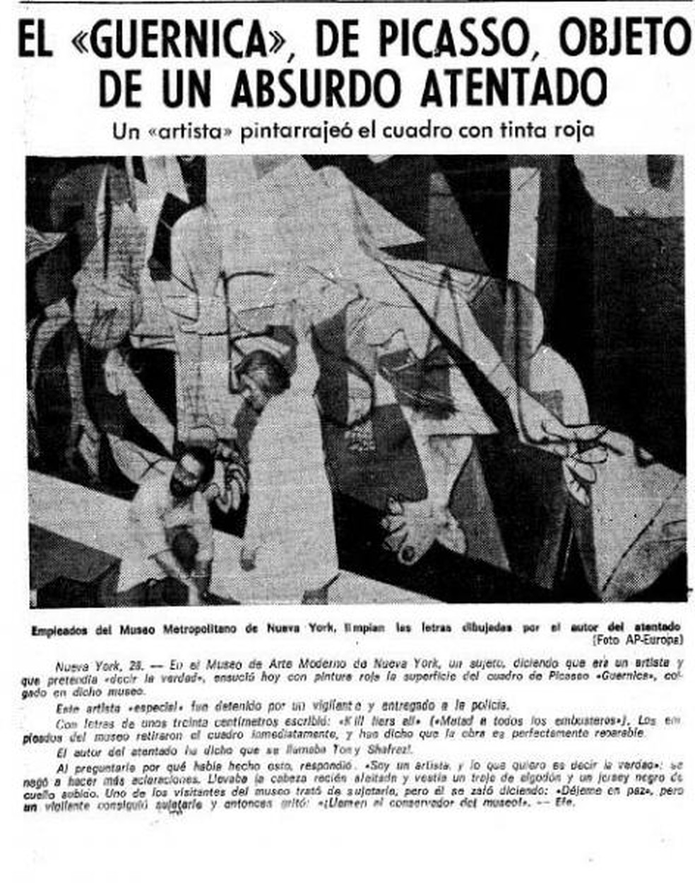 Manchete de jornal espanhol  — Foto: Reprodução/ Museo de Arte Contemporáneo del País Vasco