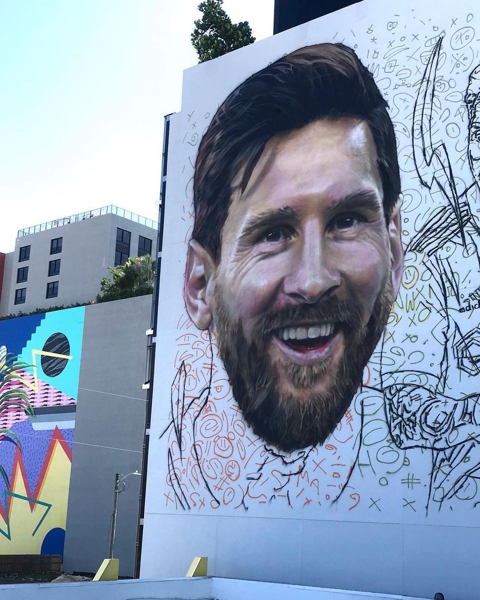 Mural de Messi pintado em Miami — Foto: Reprodução/Instagram 
