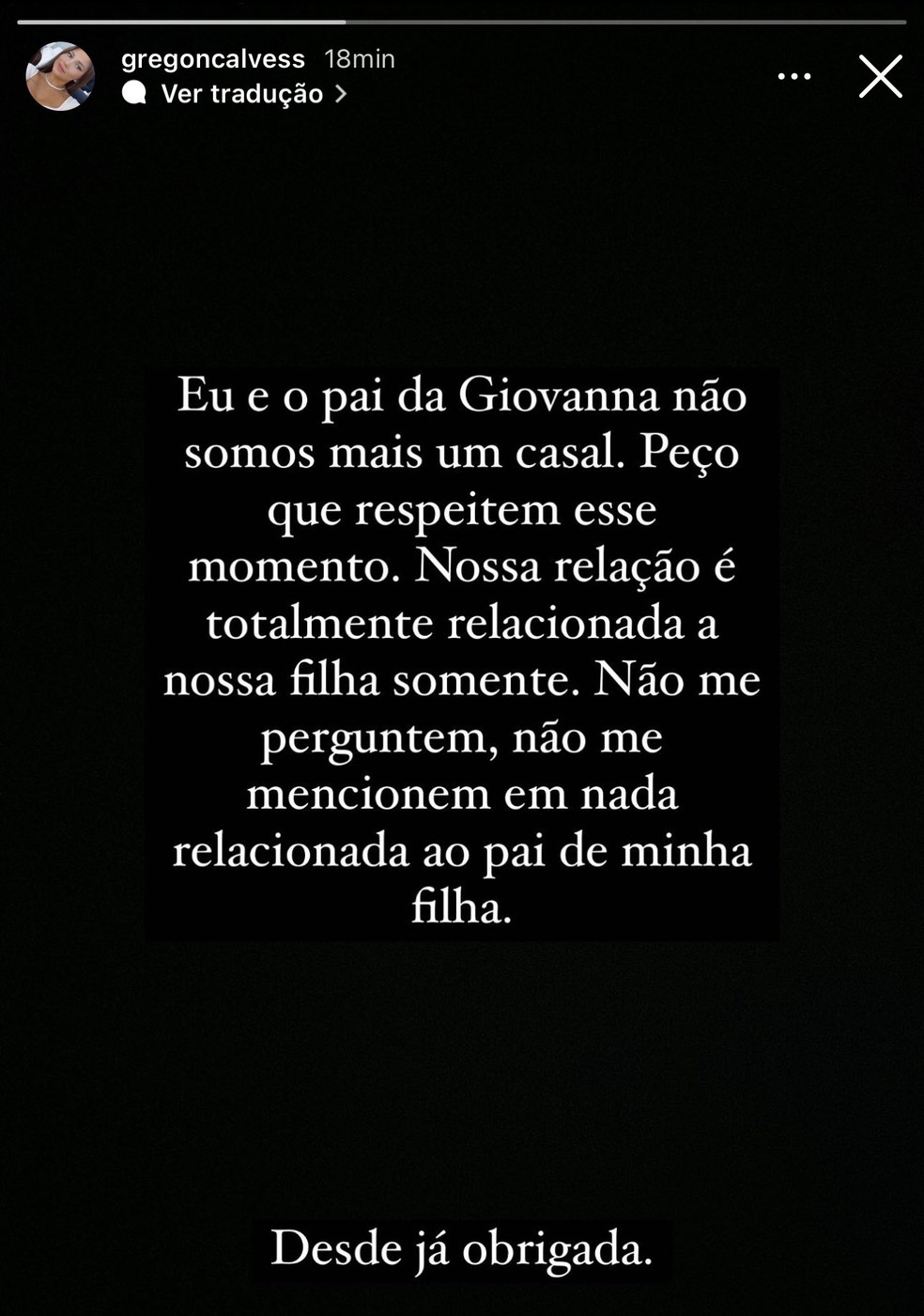Stories de Greice Gonçalves, ex-esposa de Gerson. — Foto: Reprodução/Instagram