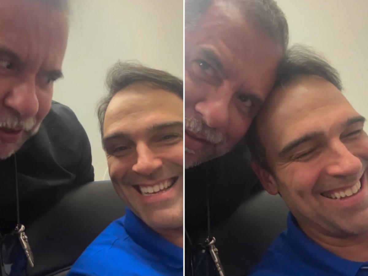 Leandro Hassum arranca risadas de Tadeu Schmidt ao imitar brothers do ...