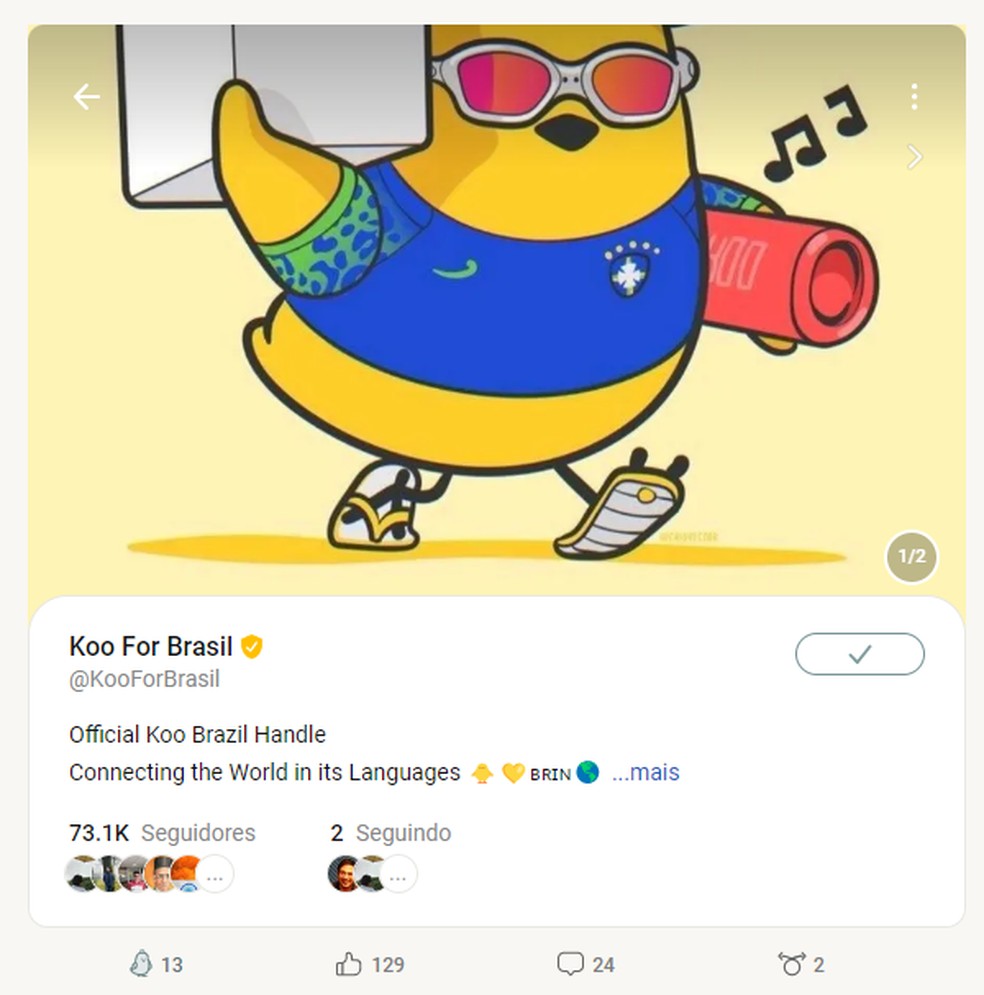 Perfil no Koo dedicado aos usuários brasileiros — Foto: Reprodução/Koo